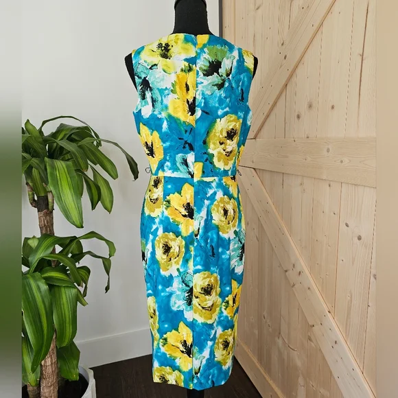 JONES NEW YORK Size 6 Women's Blue And Yellow Floral Sleeveless Midi Dress - Picture 4 of 8